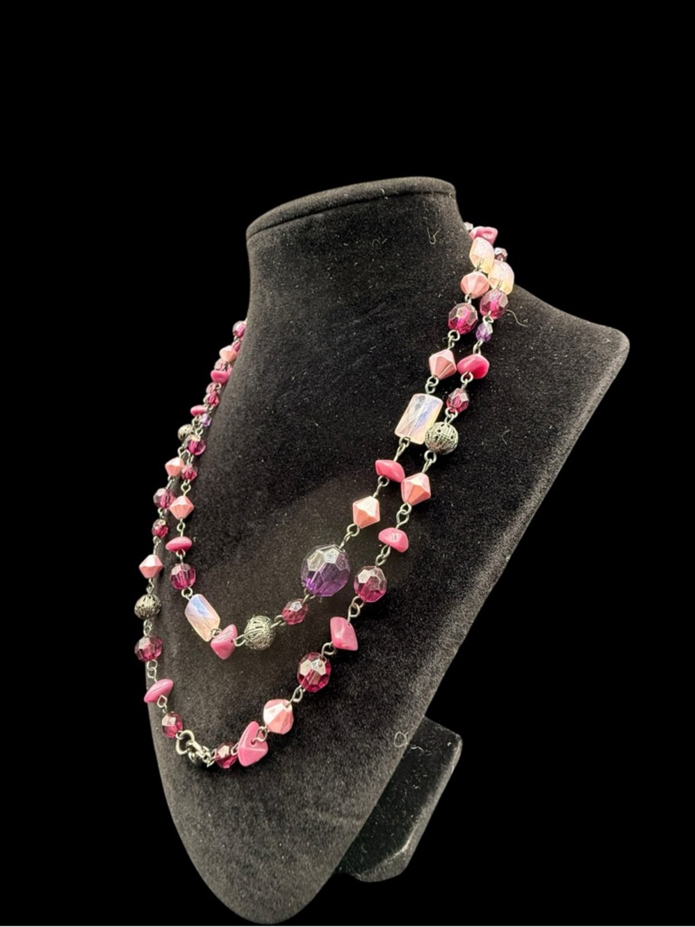Pink Purple Gold Multi-Bead long Necklace